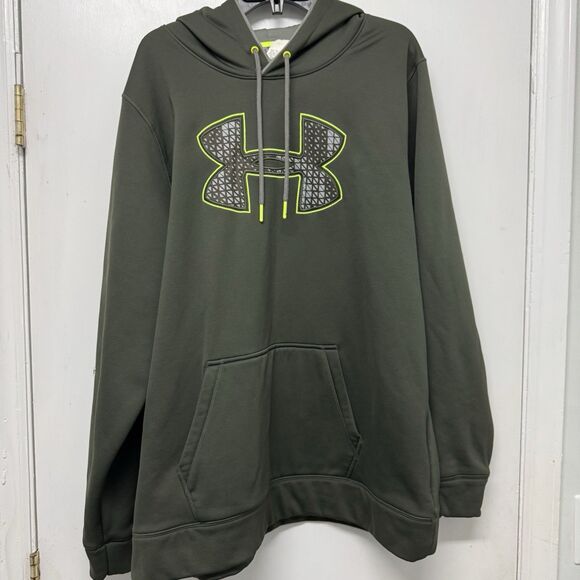 EUC Under Armour Men’s Storm Green Hooded Sweatshirt Fleece Lined 2XL - Picture 1 of 5
